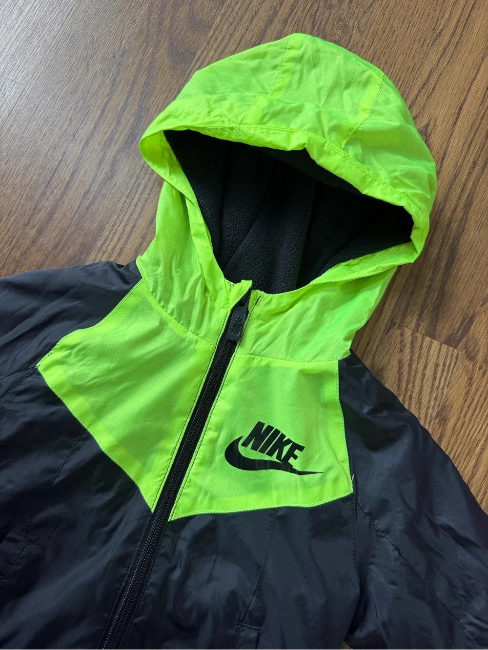 Nike Kids' Black & Neon Green Hooded Jacket, size 2T